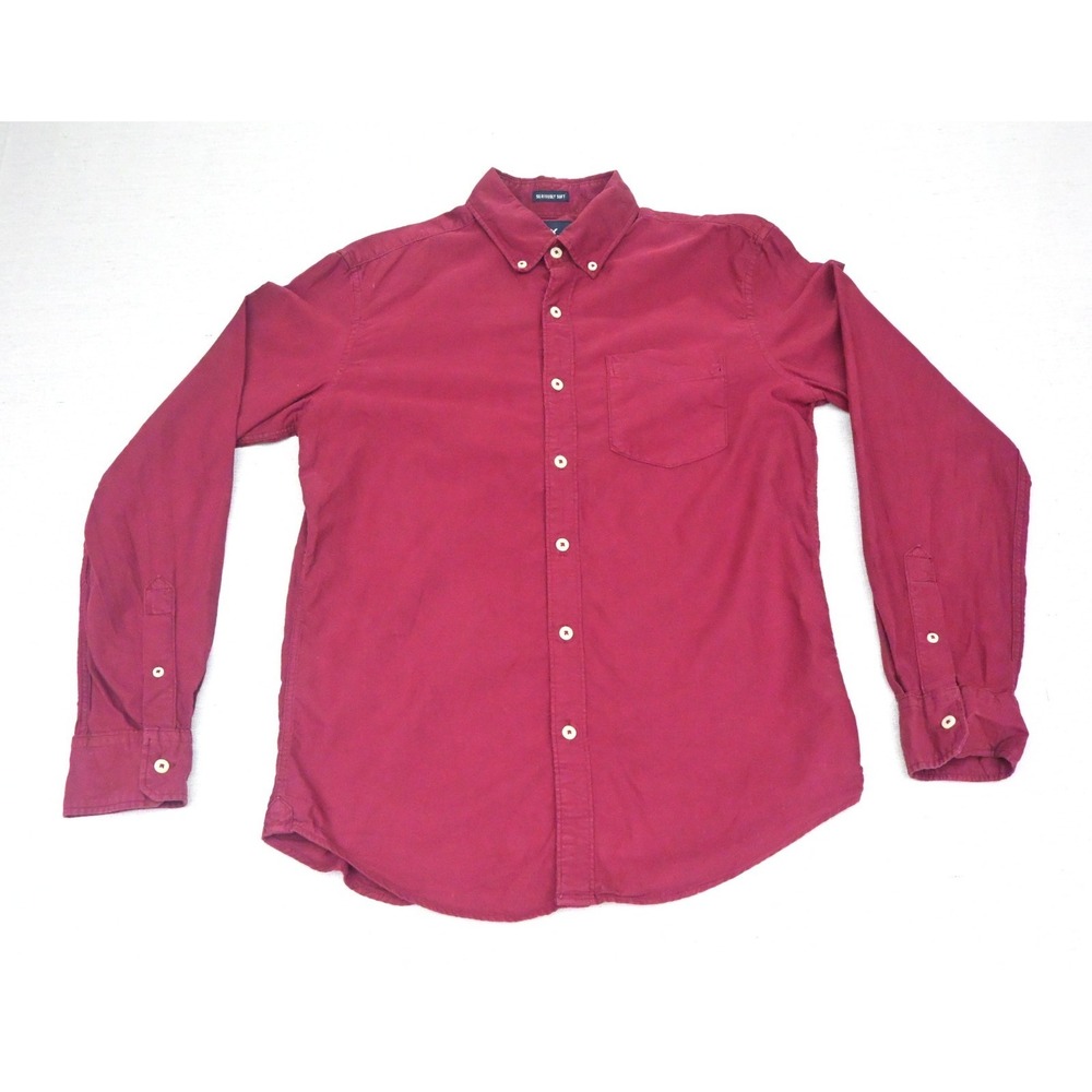 American Eagle Mens S 100% Cotton Button Up Shirt Red Long Sleeve Chest Pocket
